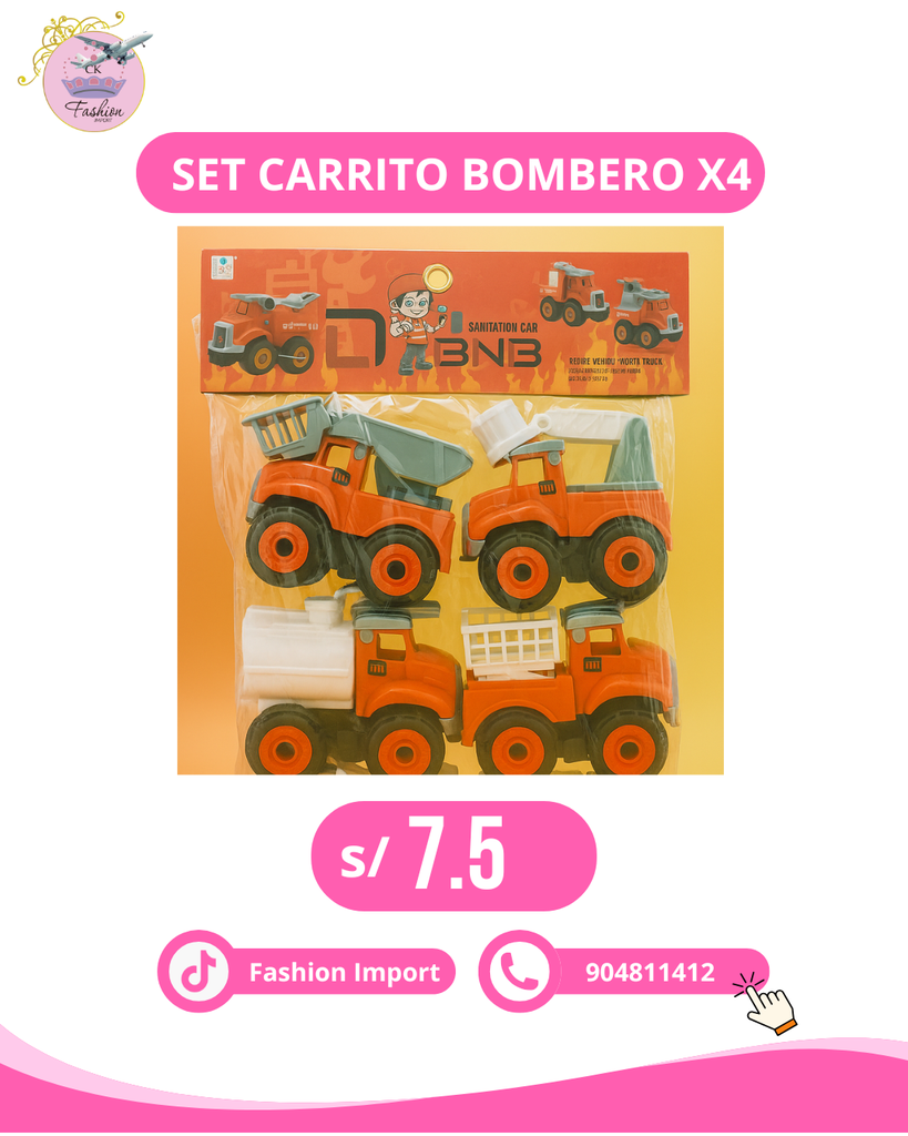 SET CARRITO BOMBERO X4