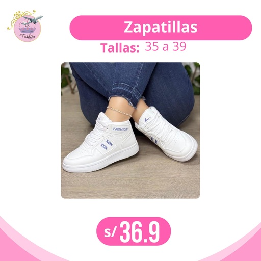 BOTINES DE DAMA BLANCA T35 - 39 (Franja azul)